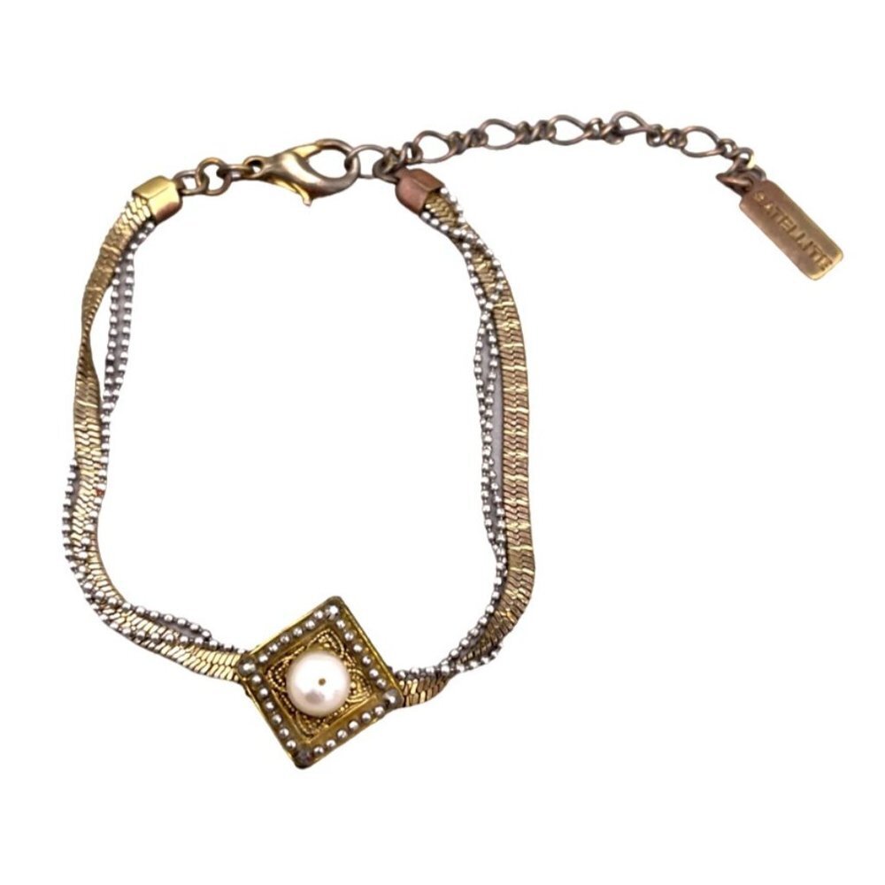 Satellite Paris Pearl Beaded Chain Bracelet Gold Tone 6 to 8.5 Inches